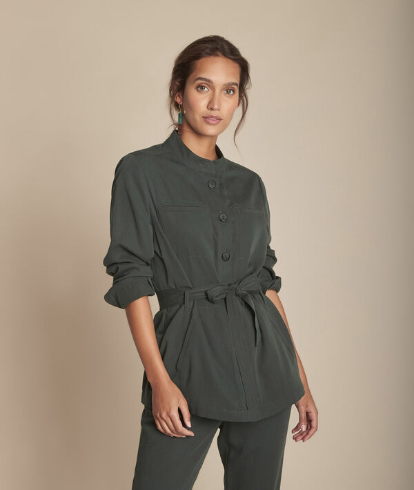 Veste vert foncé fluide boutonnée Birgit | 1-2-3 Veste vert foncé fluide boutonnée Birgit PhotoZ | 1-2-3