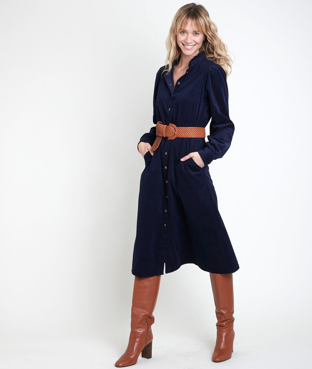 Marineblaues kleid aus velours laura marine.