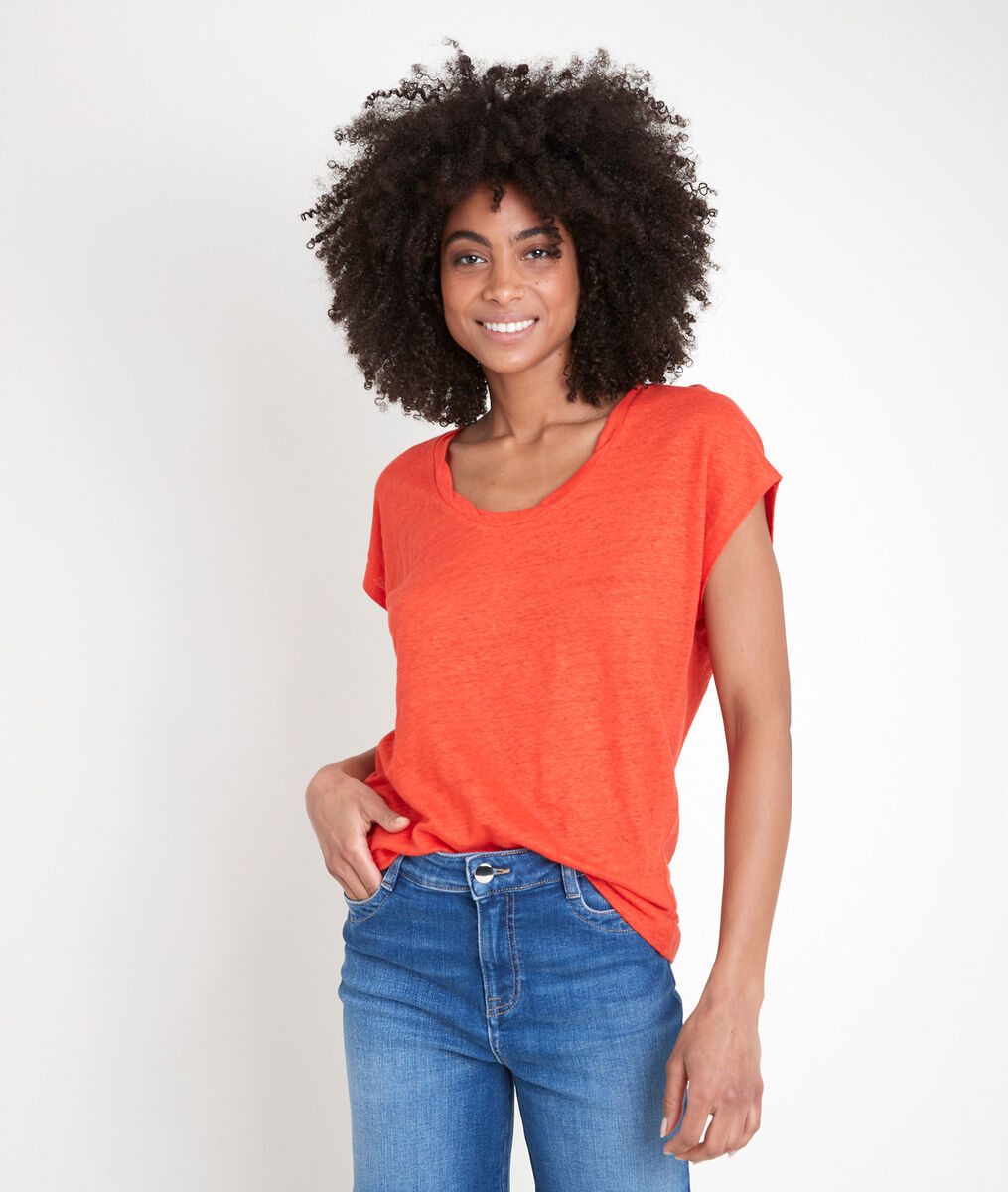 Tee-shirt en lin biologique corail Icool | 1-2-3 Tee-shirt en lin biologique corail Icool PhotoZ | 1-2-3