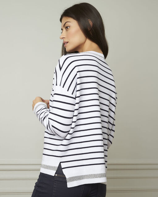 Pull blanc à rayures en viscose mélangée archipel blanc.