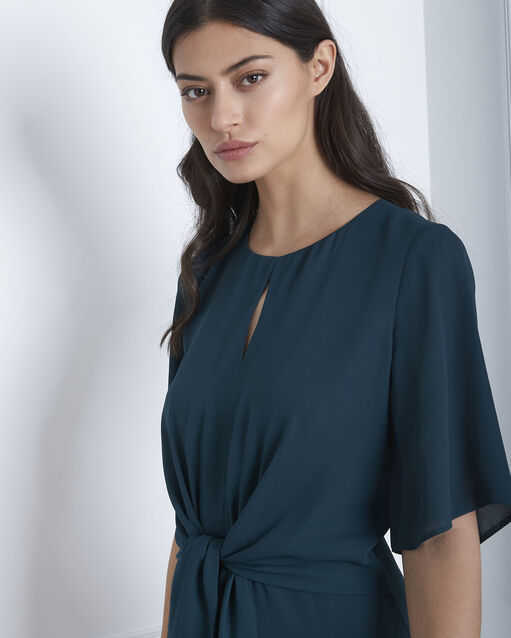 Robe vert foncé drapée hermine foret.