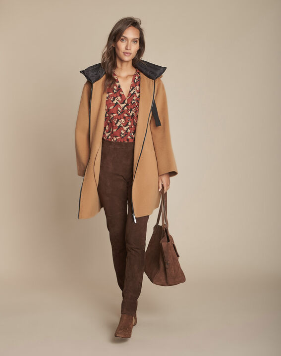 Pantalon legging marron en cuir velours Elsa | 1-2-3 Pantalon legging marron en cuir velours Elsa PhotoZ | 1-2-3