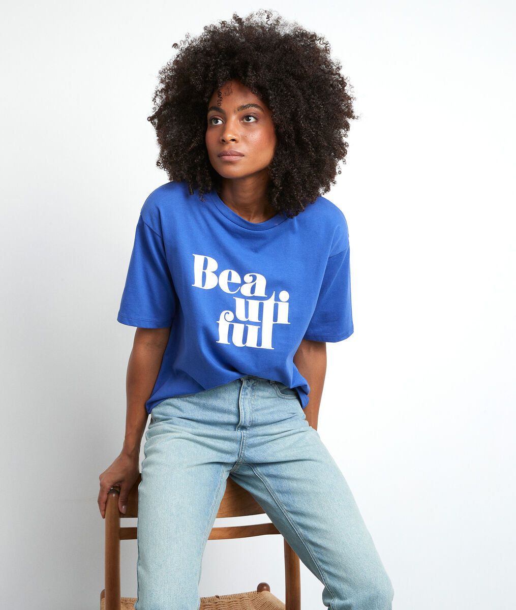 Tee-shirt sérigraphié en coton bio bleu Equateur | 1-2-3 Tee-shirt sérigraphié en coton bio bleu Equateur PhotoZ | 1-2-3