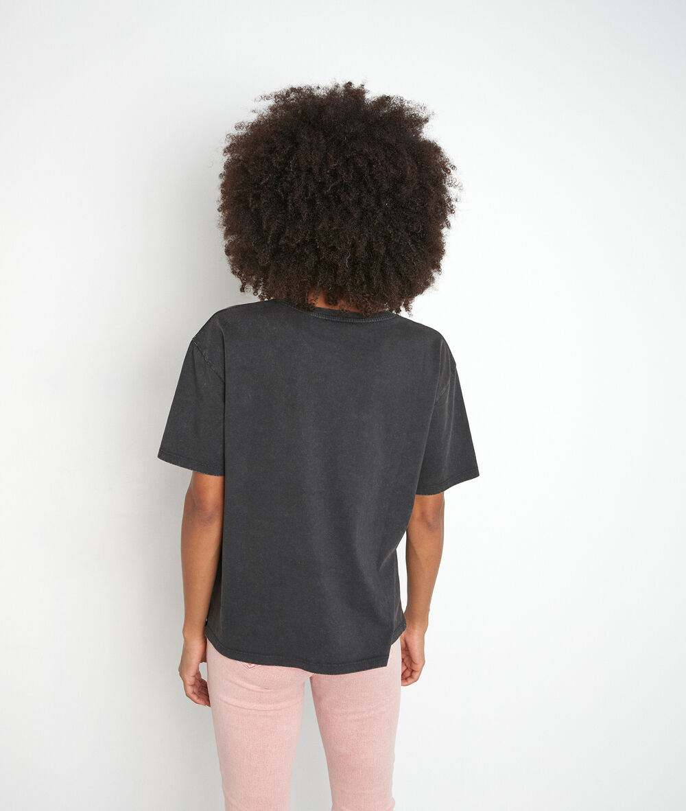 Tee-shirt en coton biologique anthracite à strass inox anthracite.