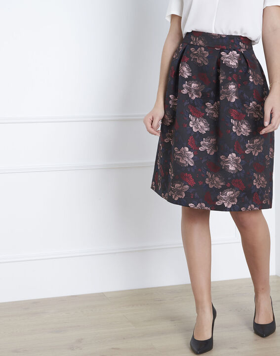 Jupe noire imprimé fleuri jacquard Steffy | 1-2-3 Jupe noire imprimé fleuri jacquard Steffy PhotoZ | 1-2-3