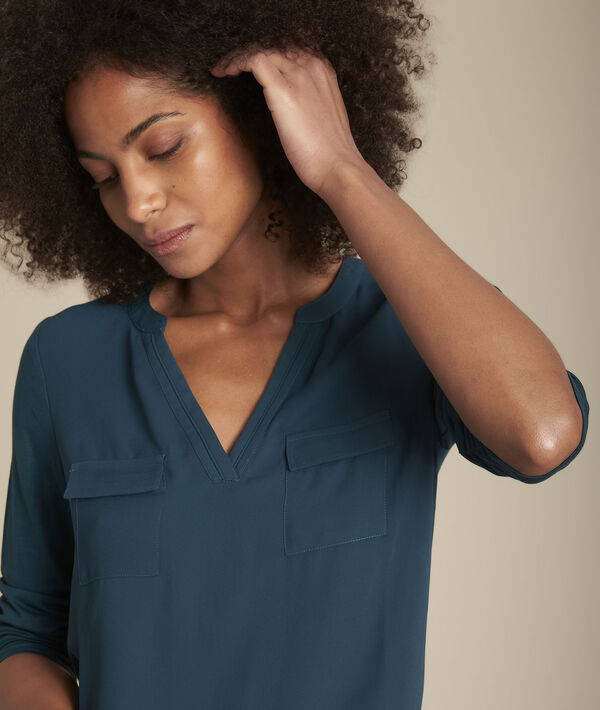 Blouse bimatière col tunisien cyprès Genna | 1-2-3 Blouse bimatière col tunisien cyprès Genna PhotoZ | 1-2-3