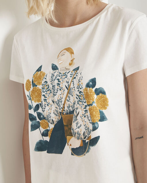 Ecrufarbenes t-shirt mit druckmuster petunia ecru.