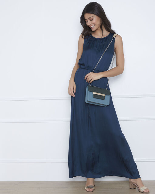 Robe vert foncé longue satinée ivana foret.
