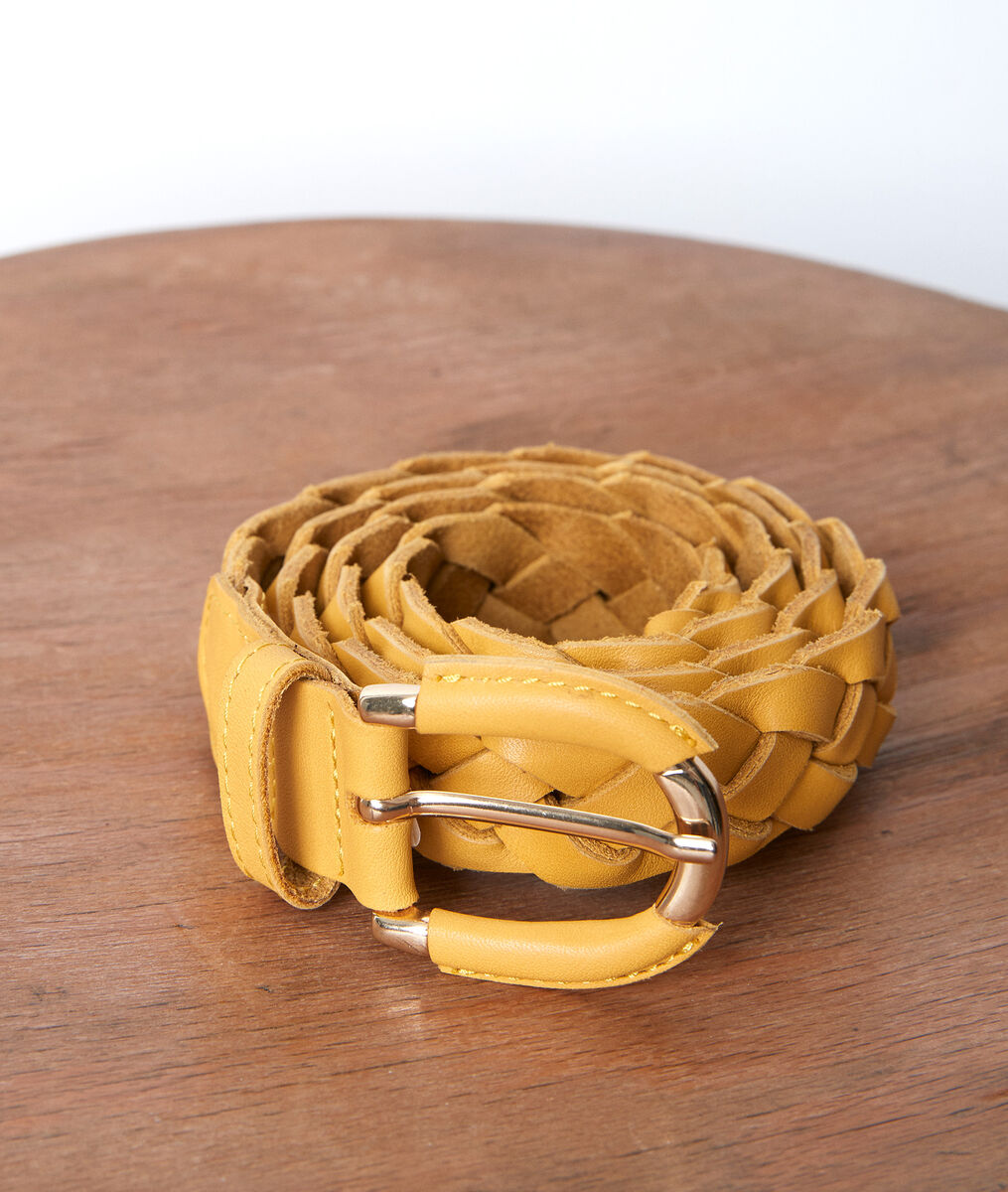 Ceinture tressée en cuir jaune Swan | 1-2-3 Ceinture tressée en cuir jaune Swan PhotoZ | 1-2-3