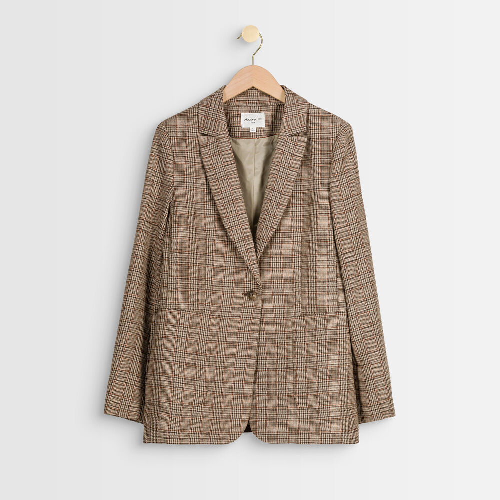 Veste à carreaux lurex thelma camel clair.