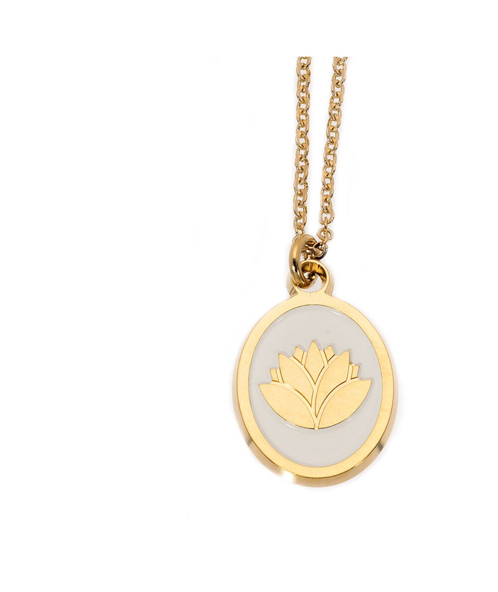 Collier médaille laqué lotus ivoire or bijoux léone or.