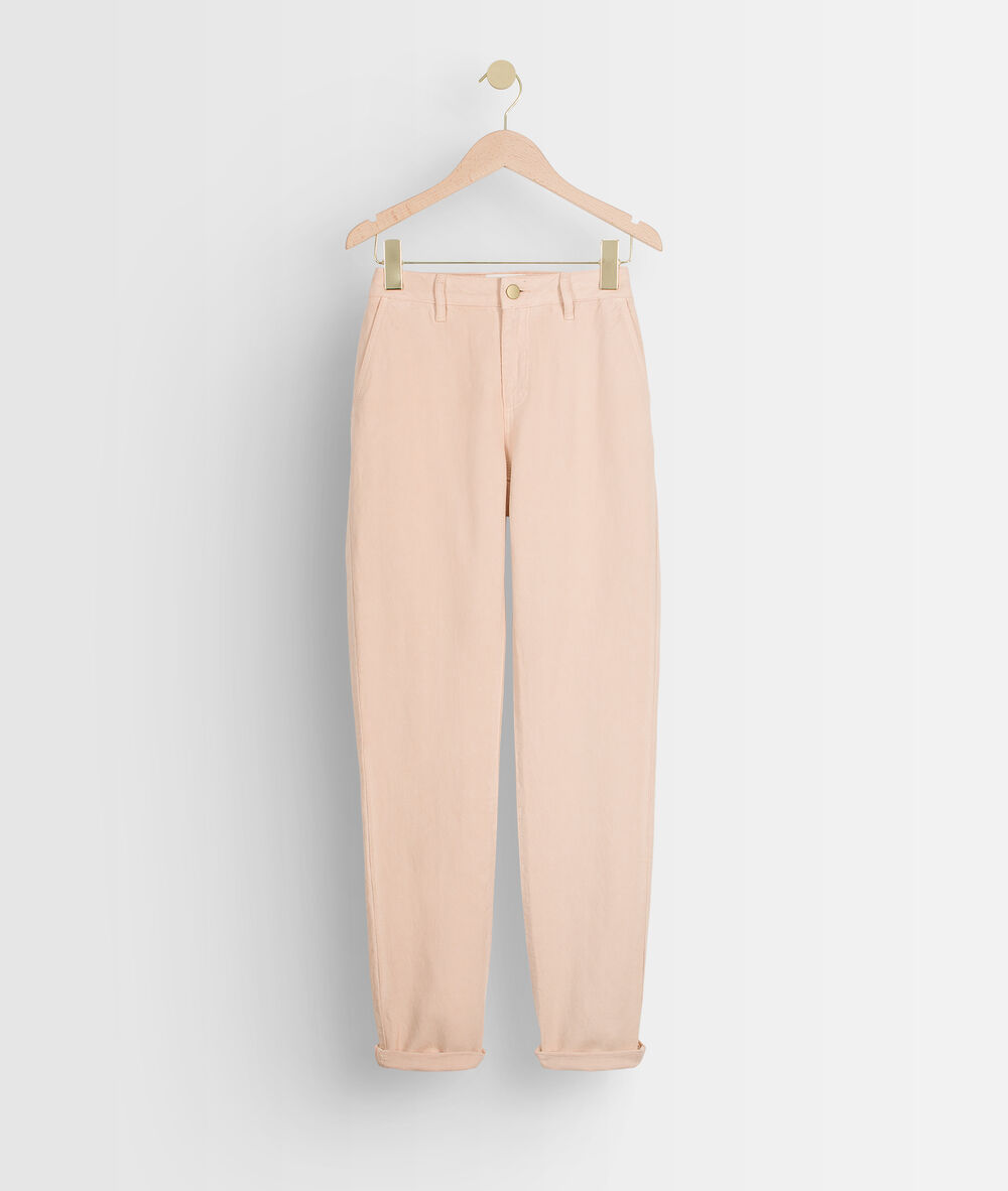 Pantalon droit en coton et lin rose poudré farel poudre.