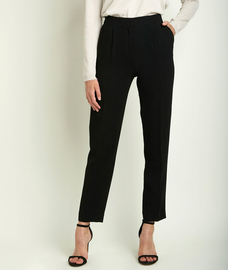Straight-fit broek van cr&ecirc;pe isaure zwart.