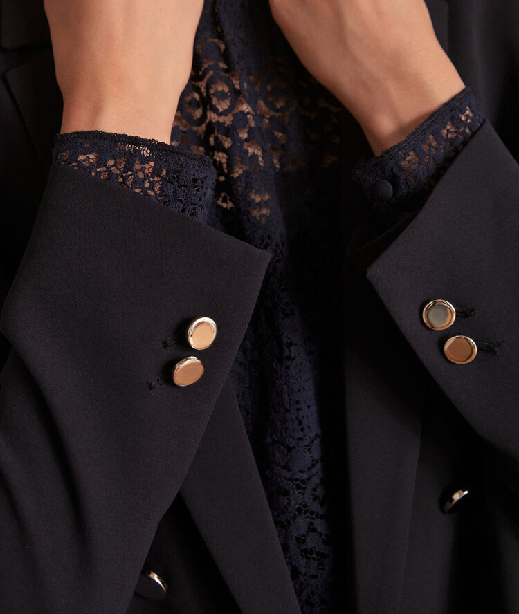 Veste en microfibre longue florine marine.