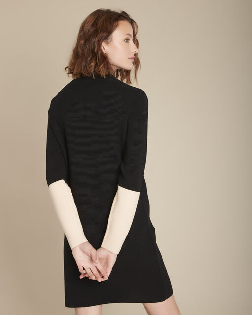 Robe en maille bicolore flower noir.