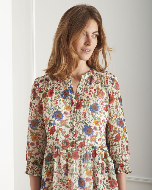 Robe écrue imprimé fleuri libra ecru.