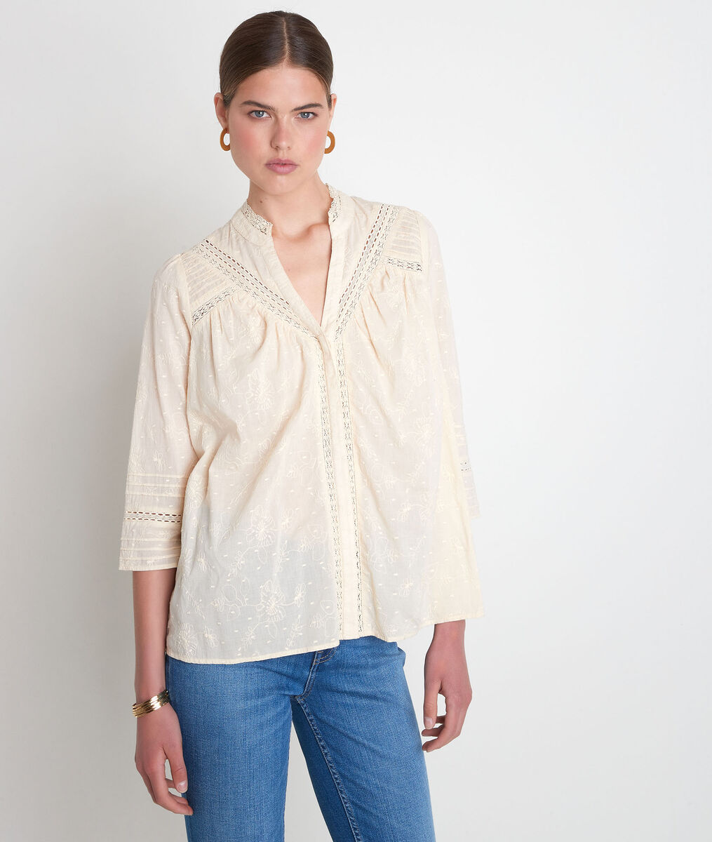 Strogele katoenen blouse met borduurwerk Aicha | 1-2-3 Strogele katoenen blouse met borduurwerk Aicha PhotoZ | 1-2-3