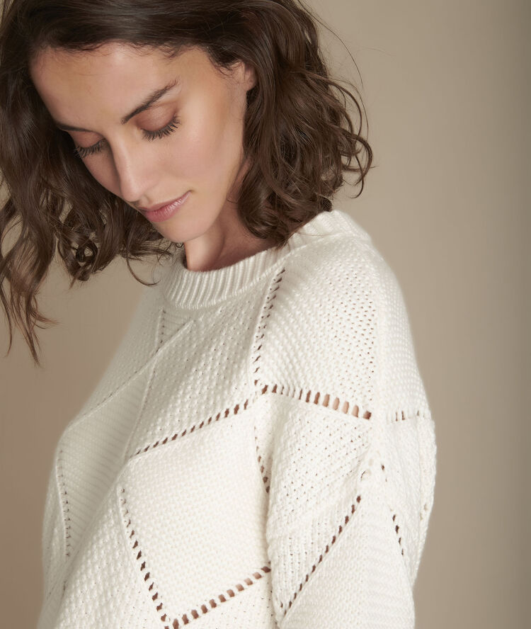 Pull maille ajourée fashion gris/blanc.