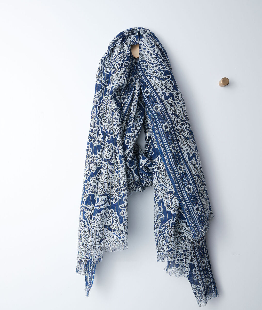Foulard imprimé cachemire bleu Bianca | 1-2-3 Foulard imprimé cachemire bleu Bianca PhotoZ | 1-2-3