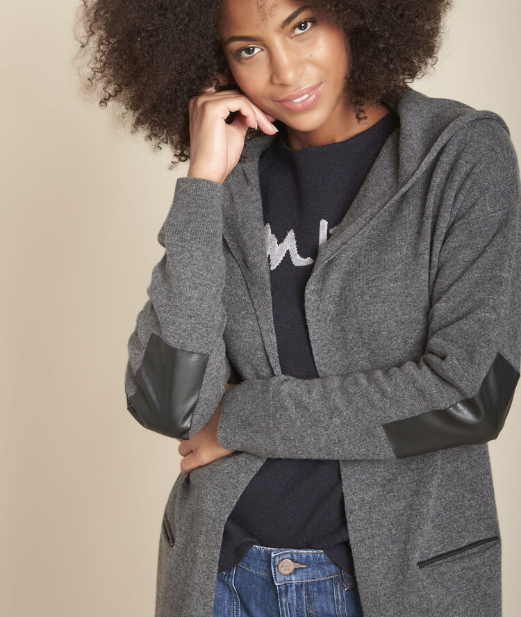 Gilet long en cachemire anthracite feuillage anthracite.