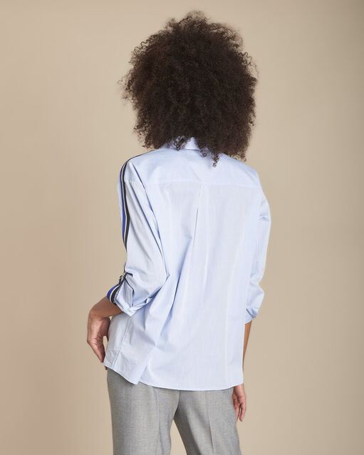 Blouse bleue en popeline galons contrastés mauranne bleu ciel.