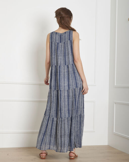 Robe bleue imprimée longue luisa indigo fonce.