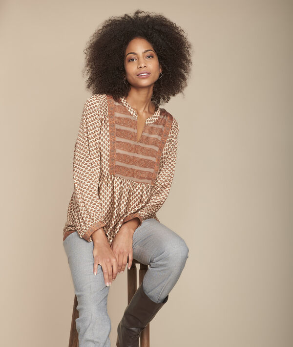 Blouse acajou imprimé bohème Manon | 1-2-3 Blouse acajou imprimé bohème Manon PhotoZ | 1-2-3