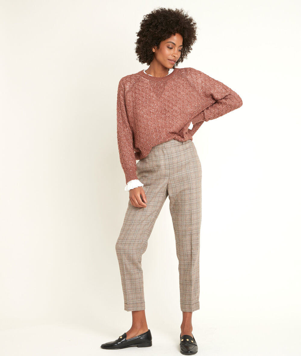 Pantalon carotte à carreaux max camel clair.