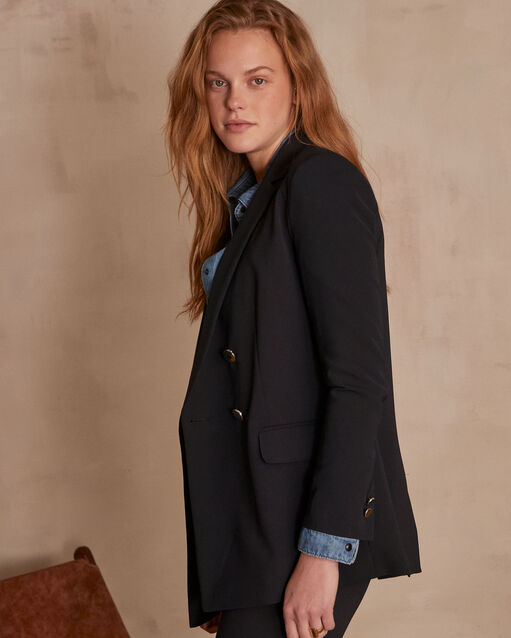 Veste marine longue crois&eacute;e microfibre florine marine.