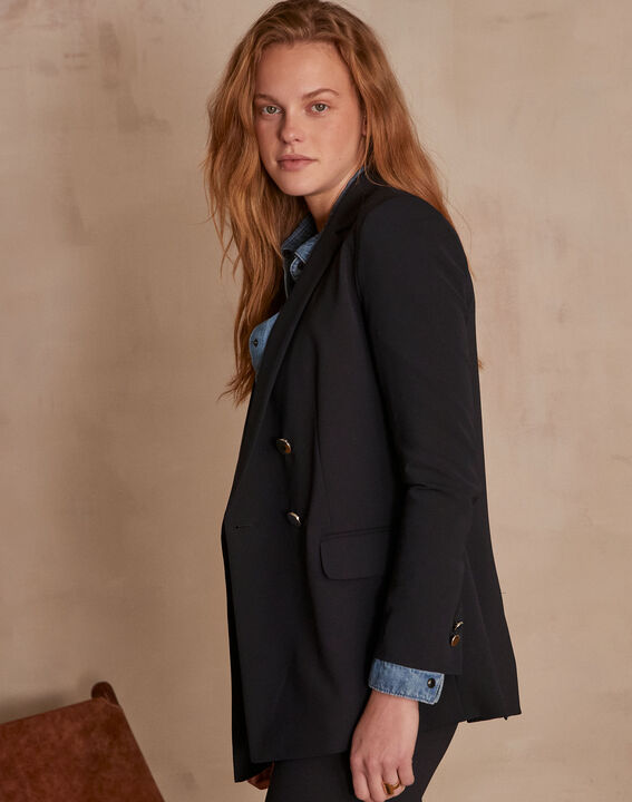 Veste marine longue croisée microfibre Florine | 1-2-3 Veste marine longue croisée microfibre Florine PhotoZ | 1-2-3