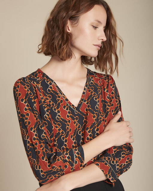 Blouse imprimé chaine moscou caramel.