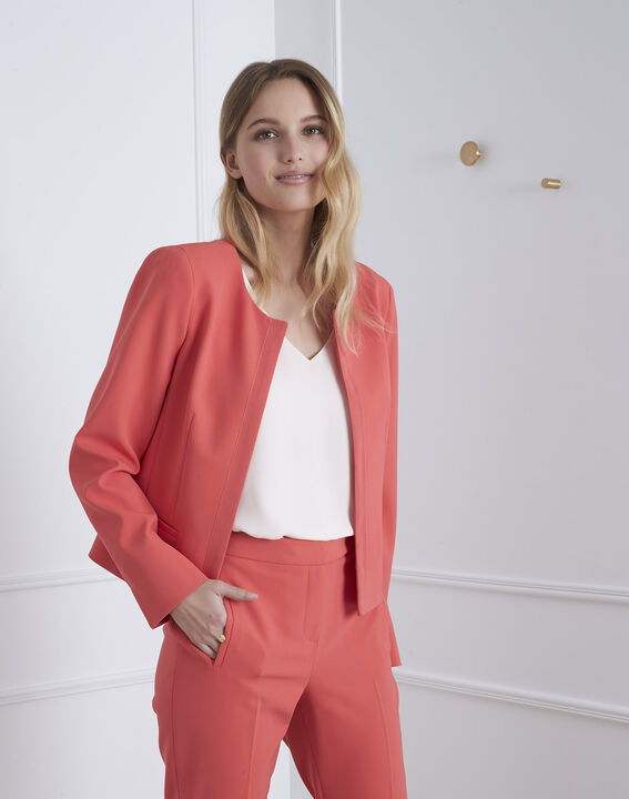 Korallenrote Jacke mit Mikrofaser und Ripsband Charme | 1-2-3 Korallenrote Jacke mit Mikrofaser und Ripsband Charme PhotoZ | 1-2-3