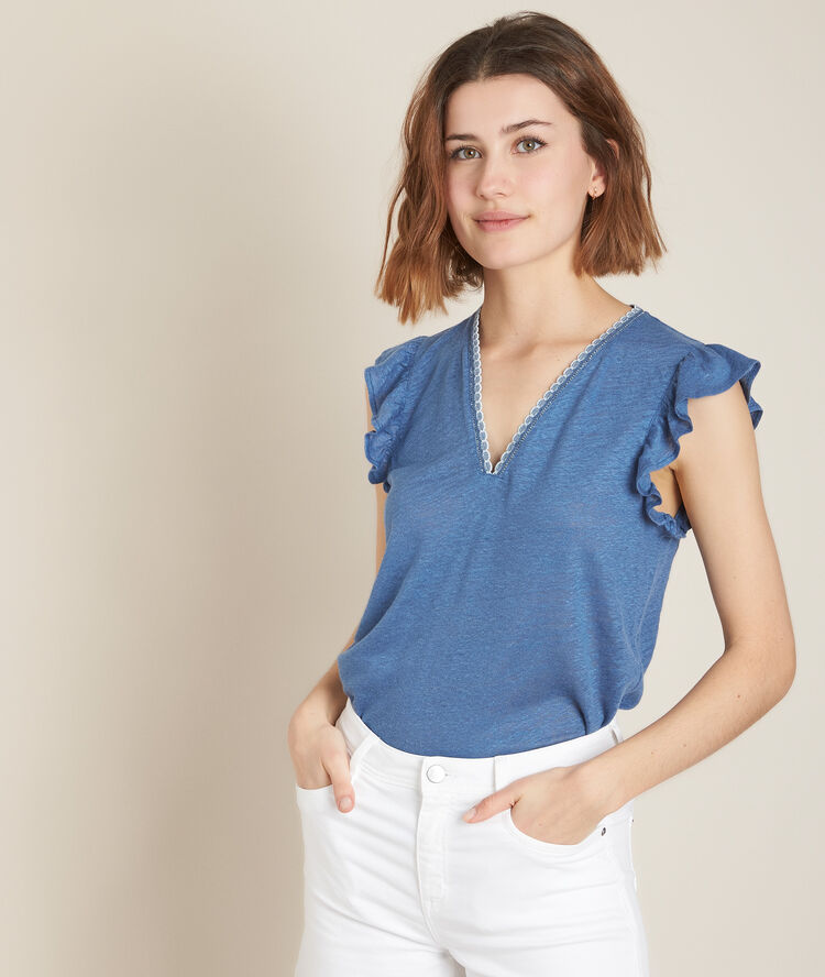 Top en lin rod&eacute;o chlorophylle.