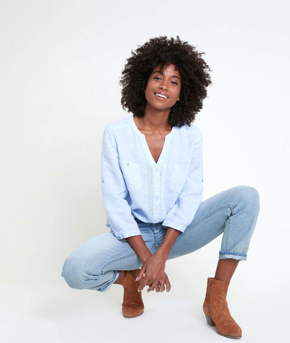 Blouse en lin azur Roma | 1-2-3 Blouse en lin azur Roma PhotoZ | 1-2-3