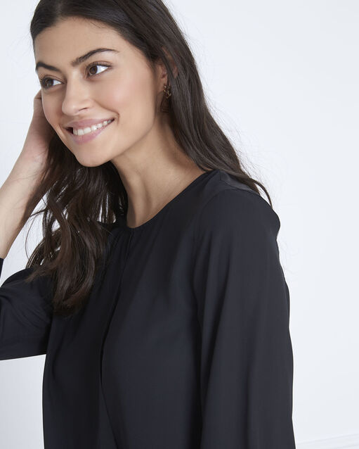 Blouse noire détails effet satin valeria noir.