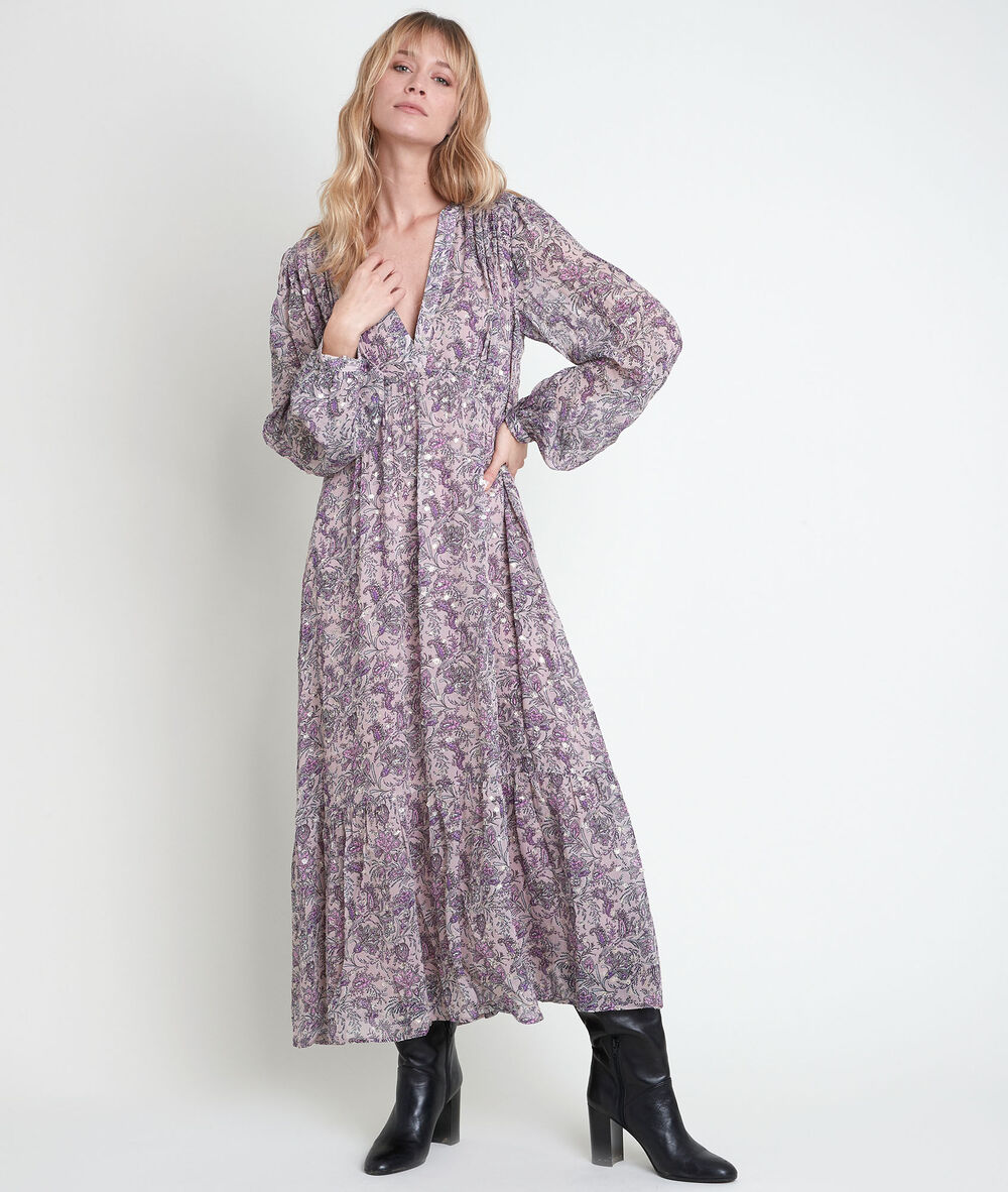 Robe mauve imprim&eacute; fleuri mina mauve.