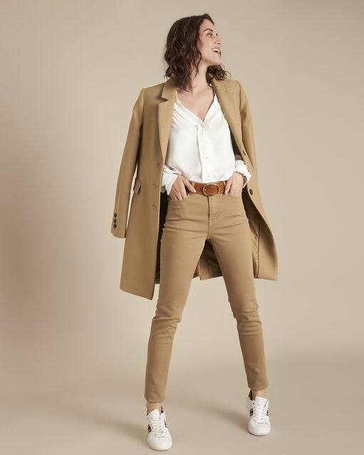 Beige mantel aus wolle plume havanabraun.