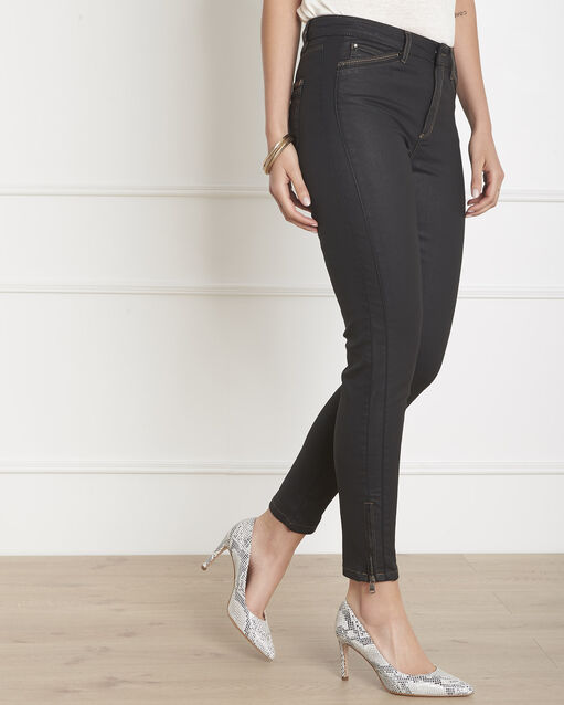 Jean slim noir enduit 7/8ème à zips opera noir.