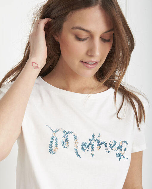 Ecrufarbenes t-shirt mit "mother"-signatur-print pivoine ecru.