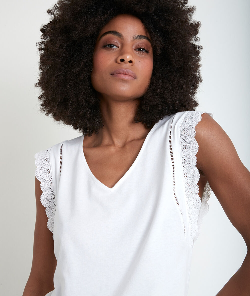 Tee-shirt écru à dentelle isaline ecru.
