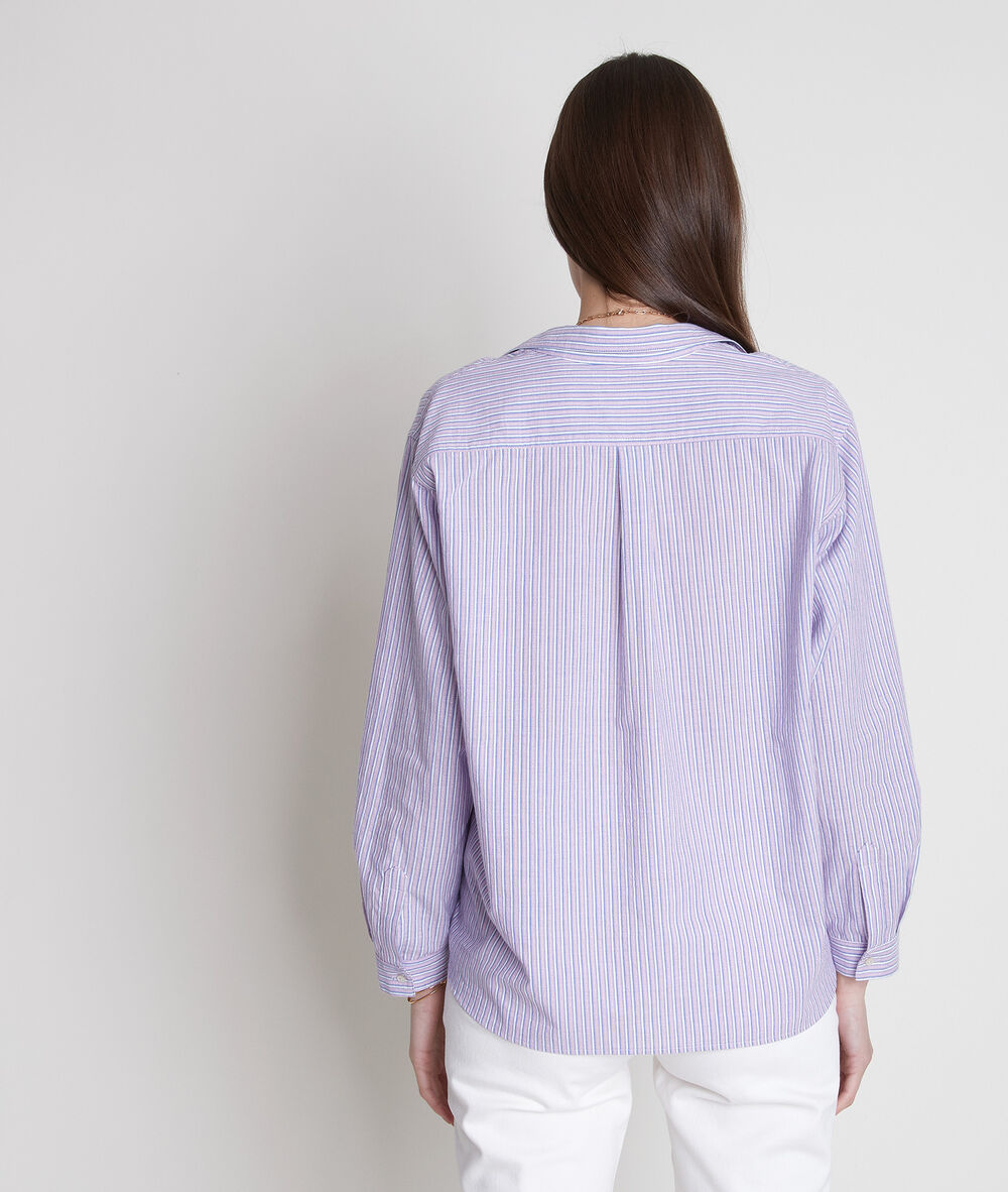 Chemise large en coton à rayures mauve adila parme.