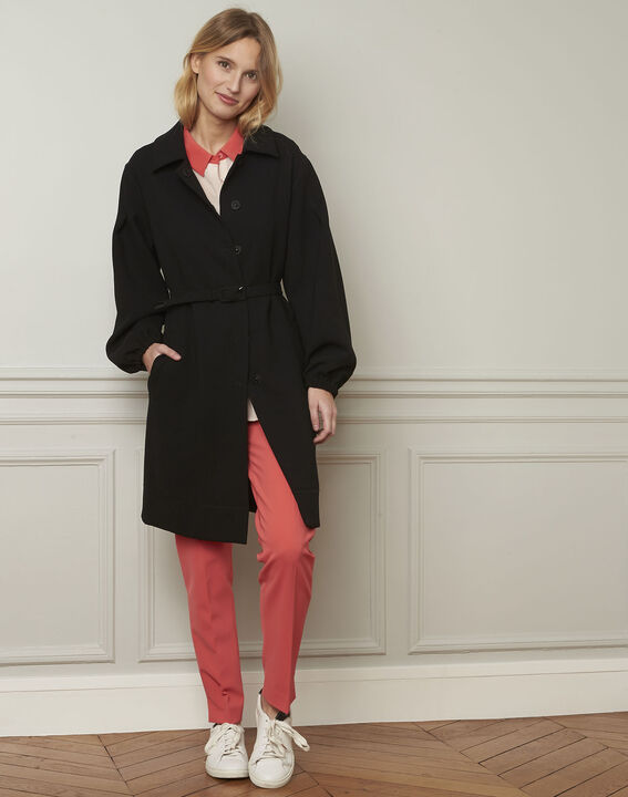 Manteau noir ceinturé manches resserrées Diva | 1-2-3 Manteau noir ceinturé manches resserrées Diva PhotoZ | 1-2-3