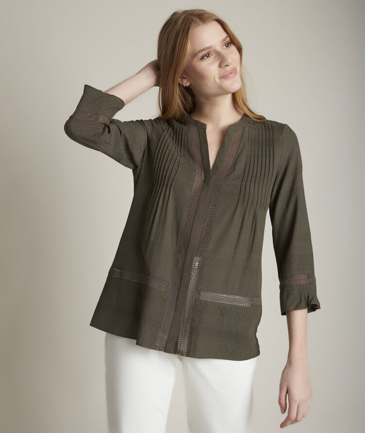 Bestickte bluse kakifarben evka khaki.