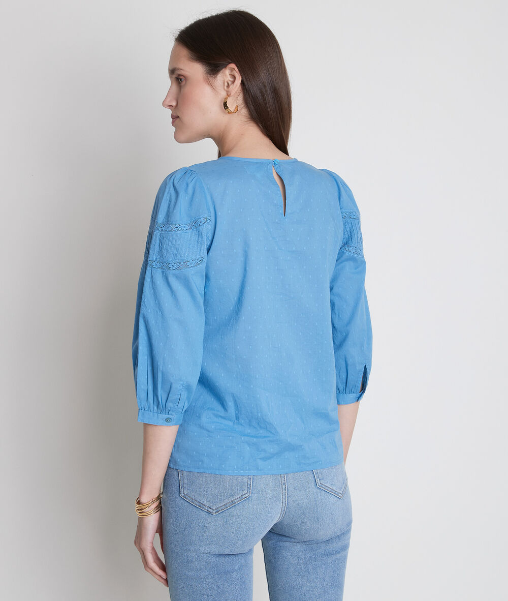 Blauwe katoenen blouse met borduurwerk amelie denim brut.