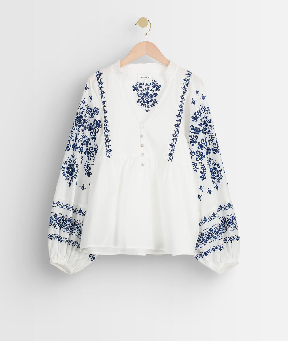 Blouse brodée en coton blanc anna ecru.
