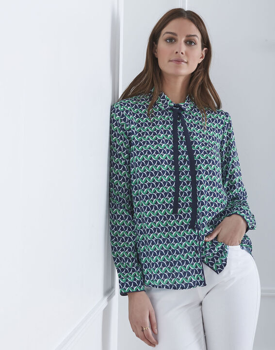 Blouse imprimée col lavallière Violine | 1-2-3 Blouse imprimée col lavallière Violine PhotoZ | 1-2-3