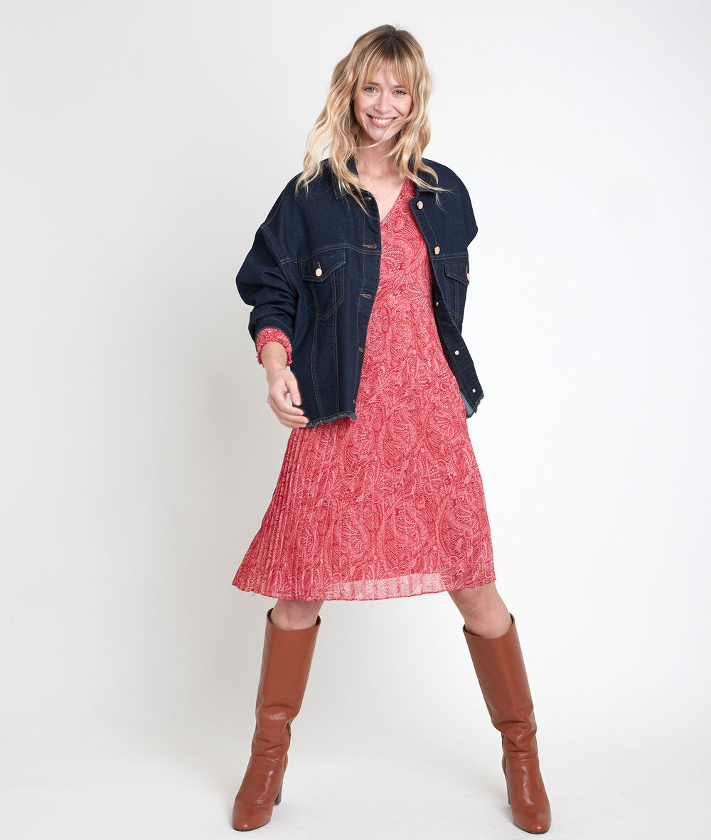 Plissiertes kleid mit druckmuster lilo bois de rose.