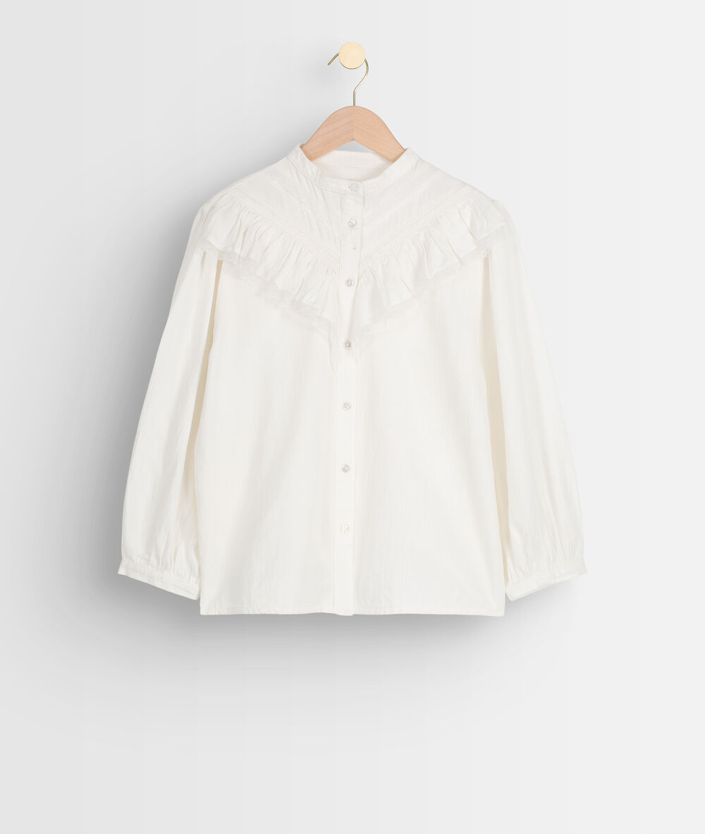 Blouse blanche à volants anane ecru.