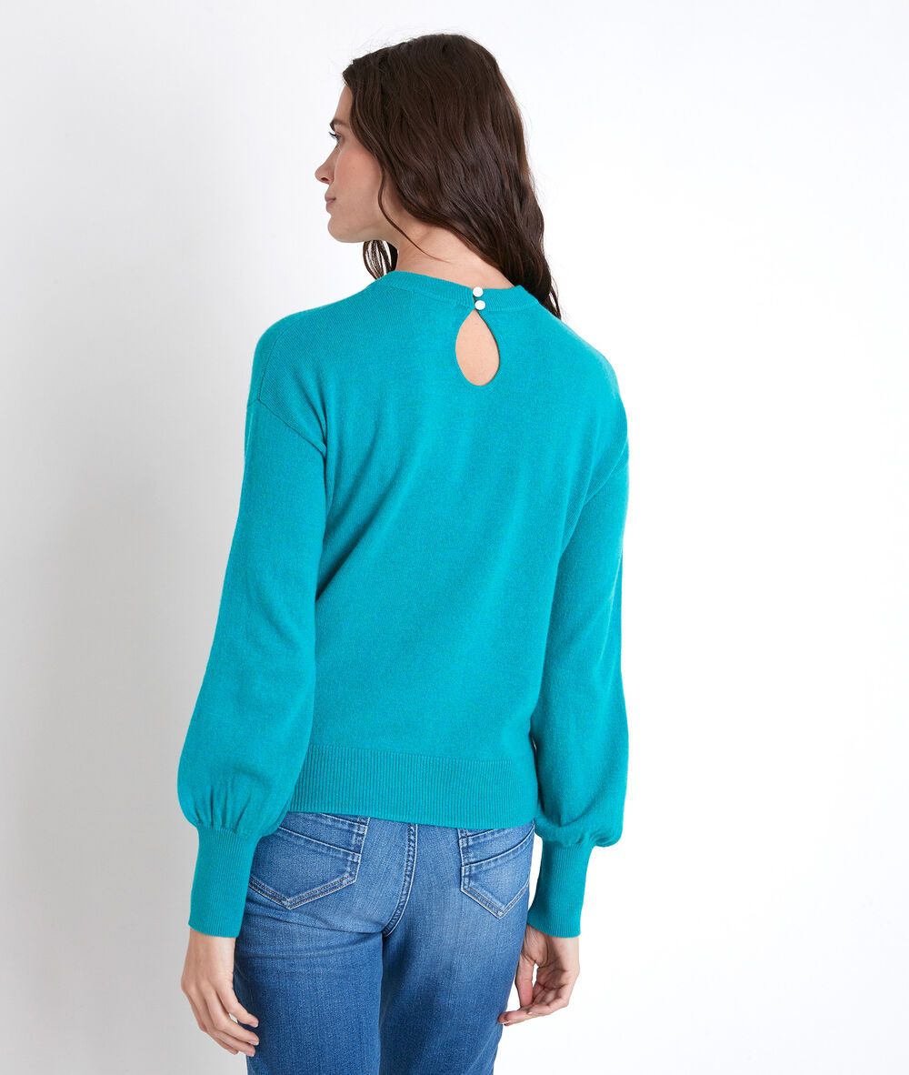 Pull en laine responsable rouge alanis turquoise.