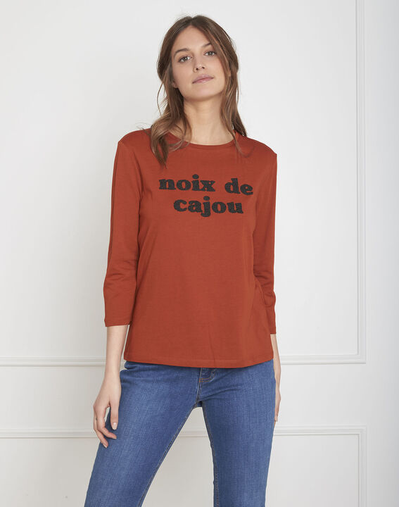 Tee-shirt acajou broderie perles Pecan | 1-2-3 Tee-shirt acajou broderie perles Pecan PhotoZ | 1-2-3